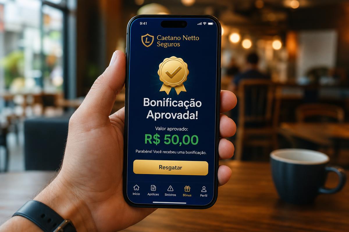 Celular exibindo a notificação de bonificação aprovada no aplicativo